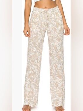DISSH Beige and White Palm-Print Wide Leg Pants